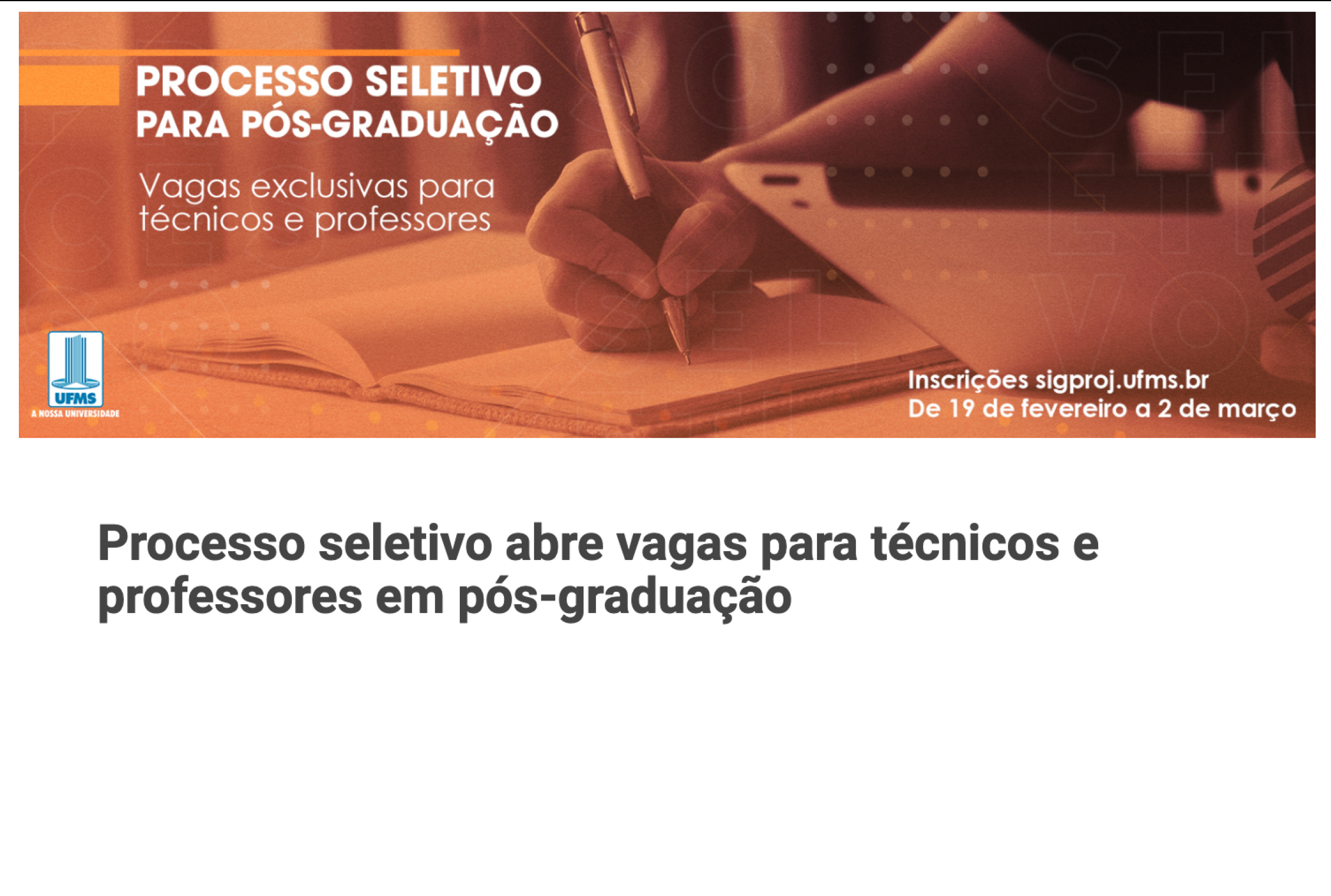 Novo Concurso para Professores Efetivos da UFMS abre inscrições